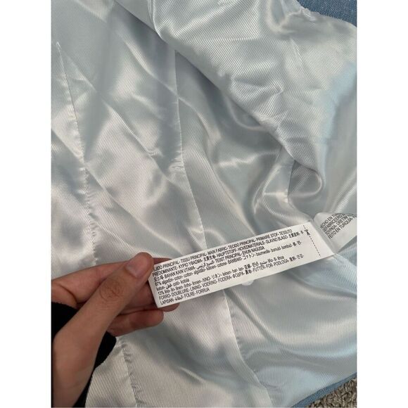 NWT zara high collar blazer jacket women’s S pockets buttons light blue linen - Picture 8 of 13